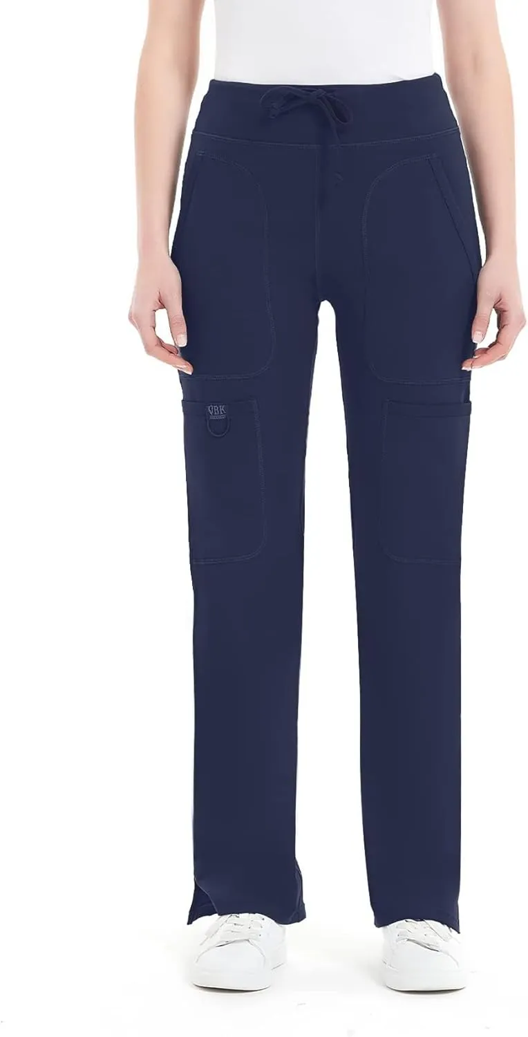QBK Yoga Scrub Pants Women Mid Rise Yoga Work Pants- Five Pocket Cargo Scrub Pant