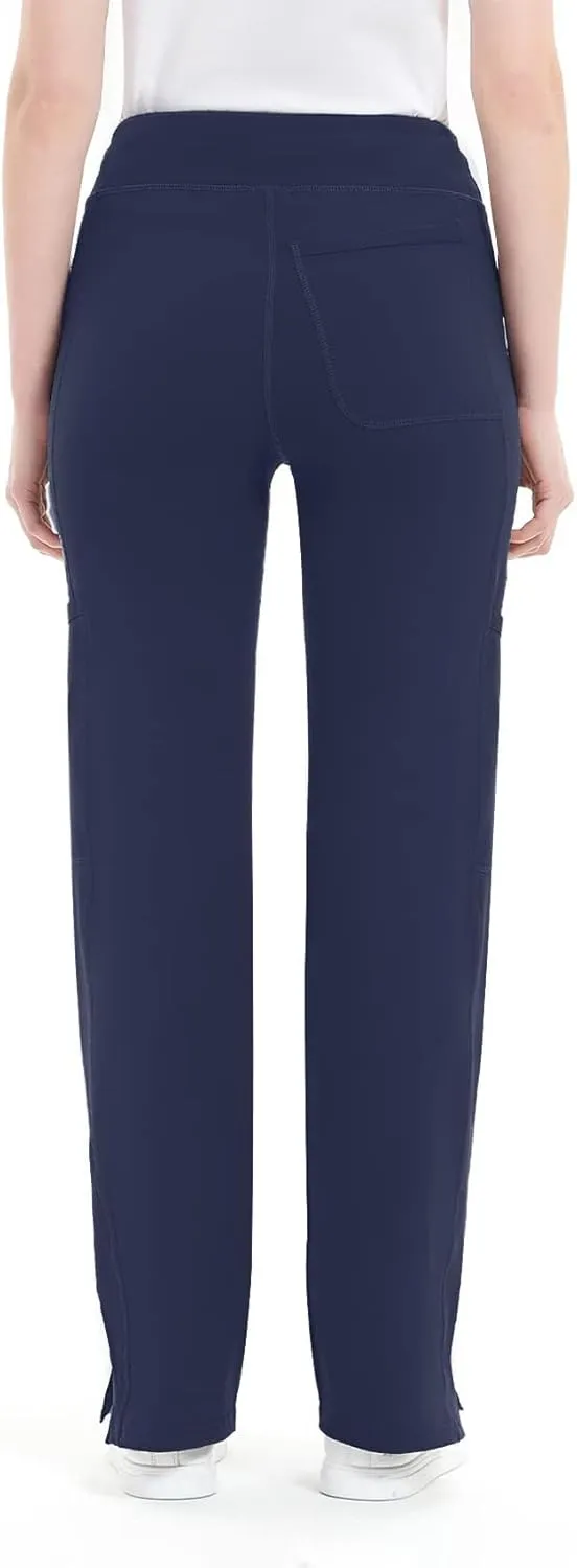 QBK Yoga Scrub Pants Women Mid Rise Yoga Work Pants- Five Pocket Cargo Scrub Pant