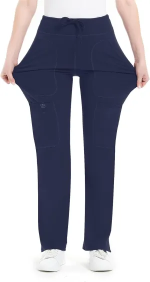 QBK Yoga Scrub Pants Women Mid Rise Yoga Work Pants- Five Pocket Cargo Scrub Pant