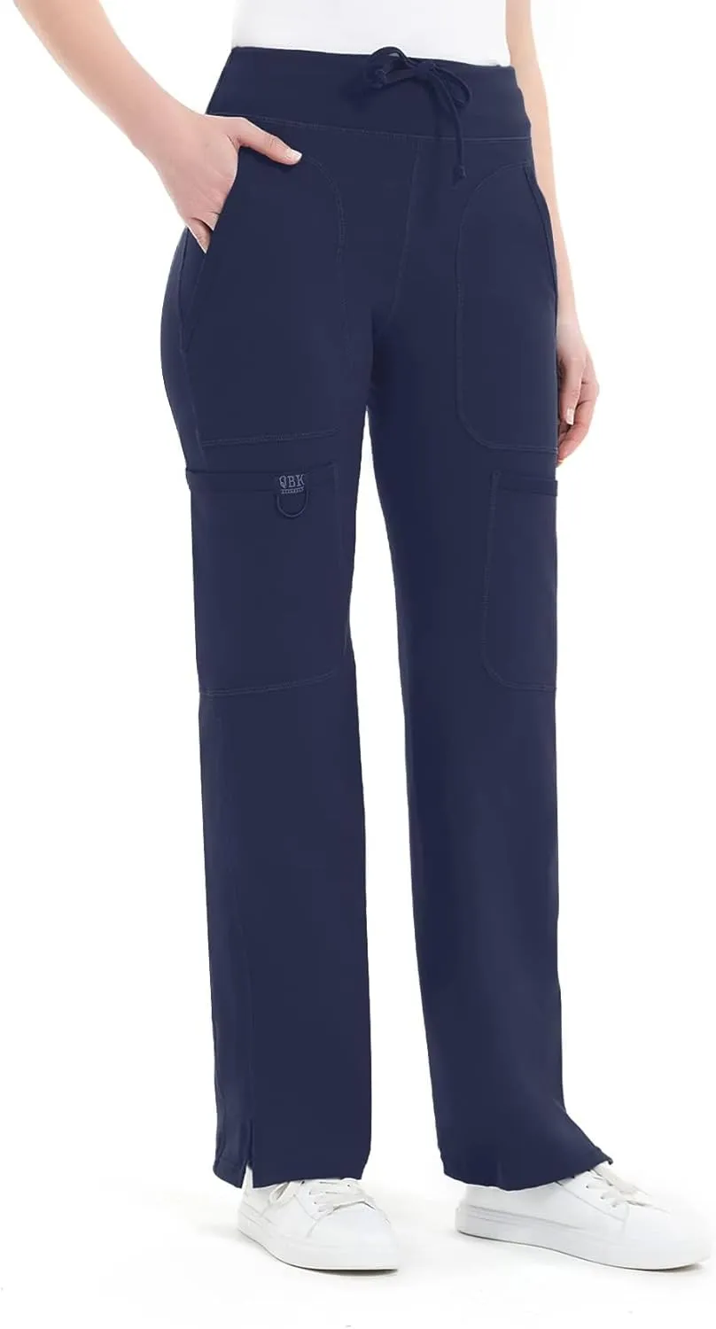 QBK Yoga Scrub Pants Women Mid Rise Yoga Work Pants- Five Pocket Cargo Scrub Pant