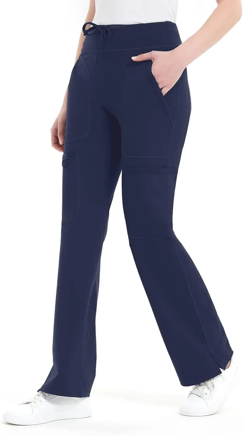QBK Yoga Scrub Pants Women Mid Rise Yoga Work Pants- Five Pocket Cargo Scrub Pant