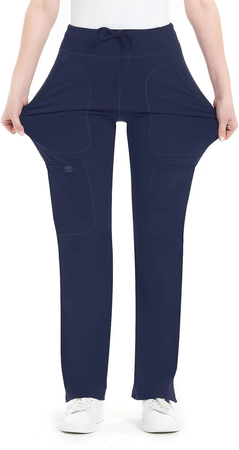 QBK Yoga Scrub Pants Women Mid Rise Yoga Work Pants- Five Pocket Cargo Scrub Pant