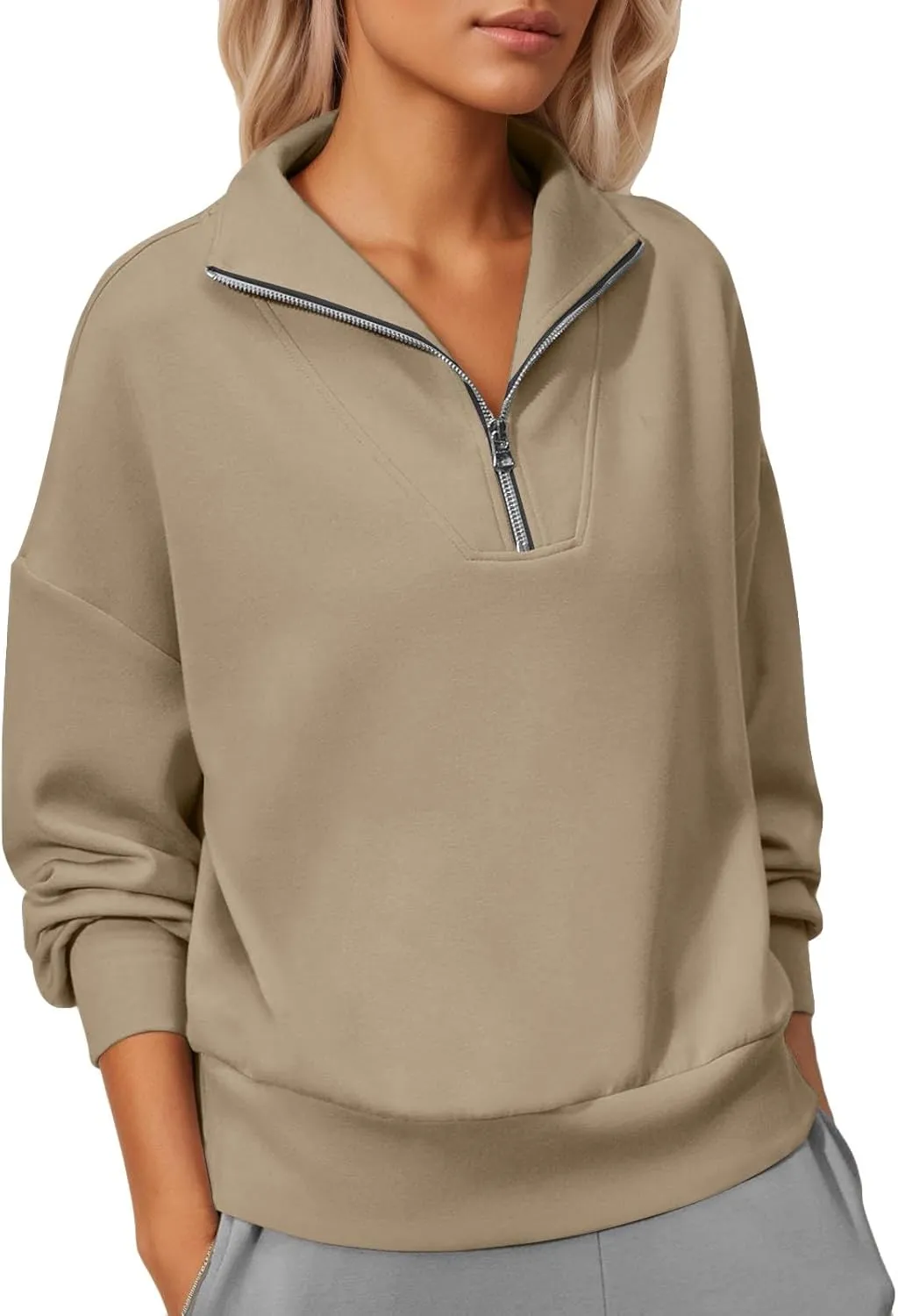 Quarter Zip Pullover Women Fleece Fall Oversized Sweatshirts Long Sleeve Casual Pullover Sweater Winter Clothes 2024