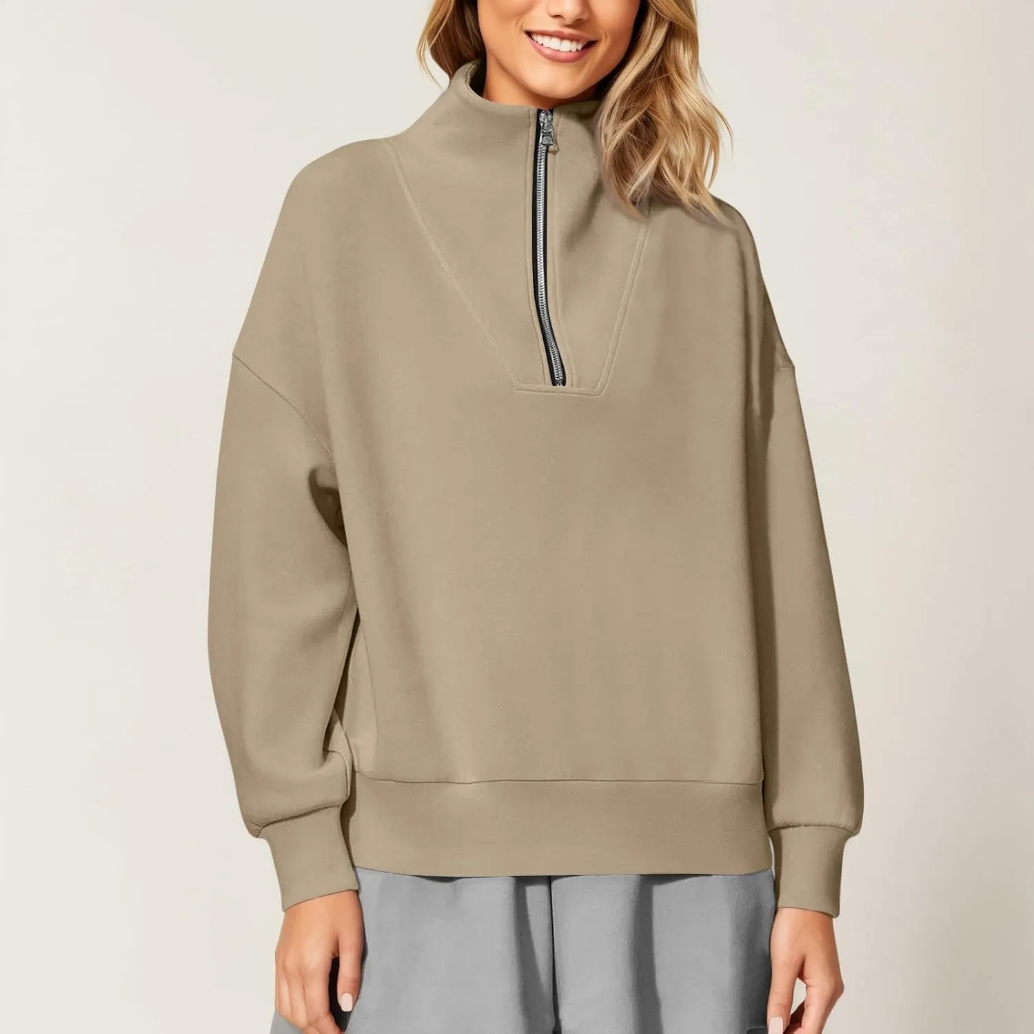 Quarter Zip Pullover Women Fleece Fall Oversized Sweatshirts Long Sleeve Casual Pullover Sweater Winter Clothes 2024