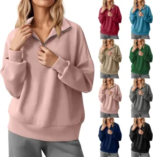 Quarter Zip Pullover Women Fleece Fall Oversized Sweatshirts Long Sleeve Casual Pullover Sweater Winter Clothes 2024