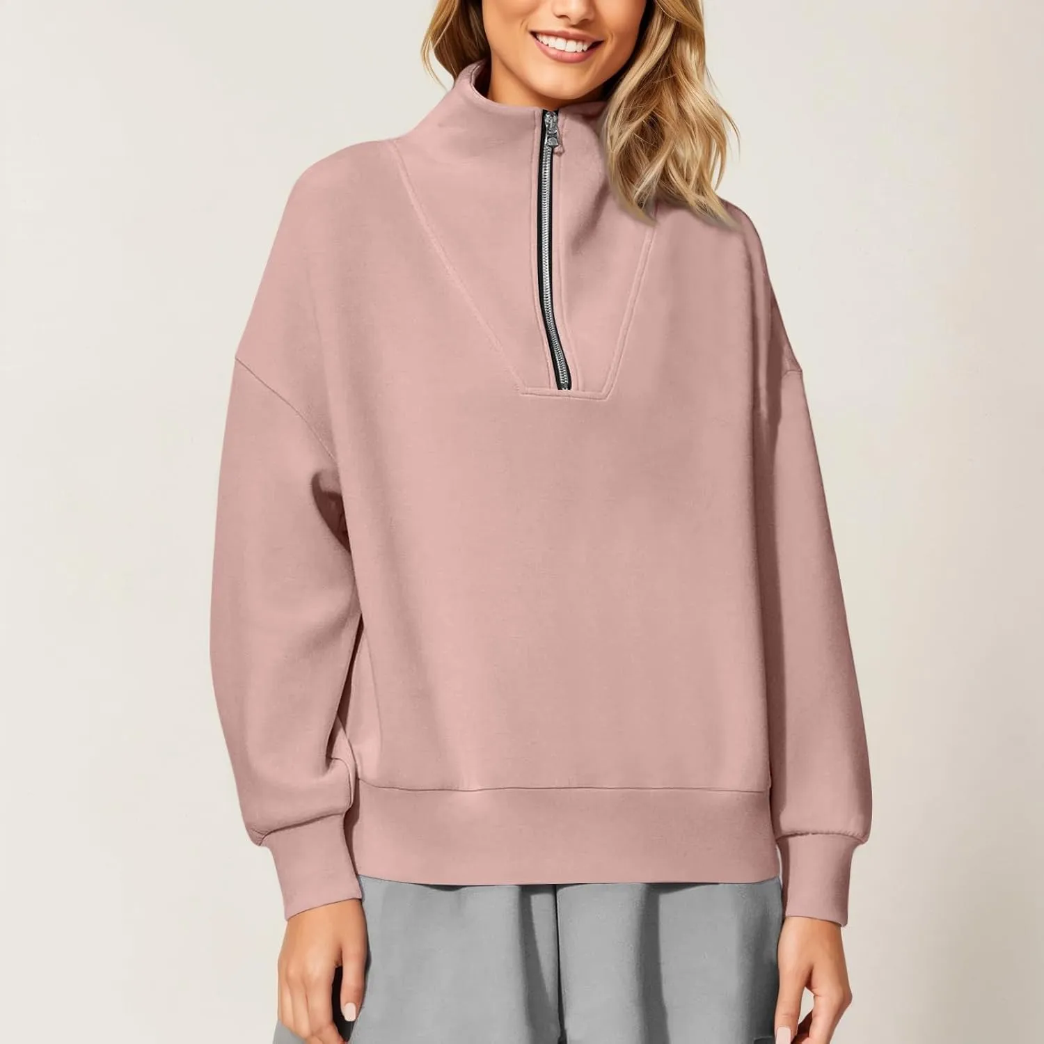 Quarter Zip Pullover Women Fleece Fall Oversized Sweatshirts Long Sleeve Casual Pullover Sweater Winter Clothes 2024