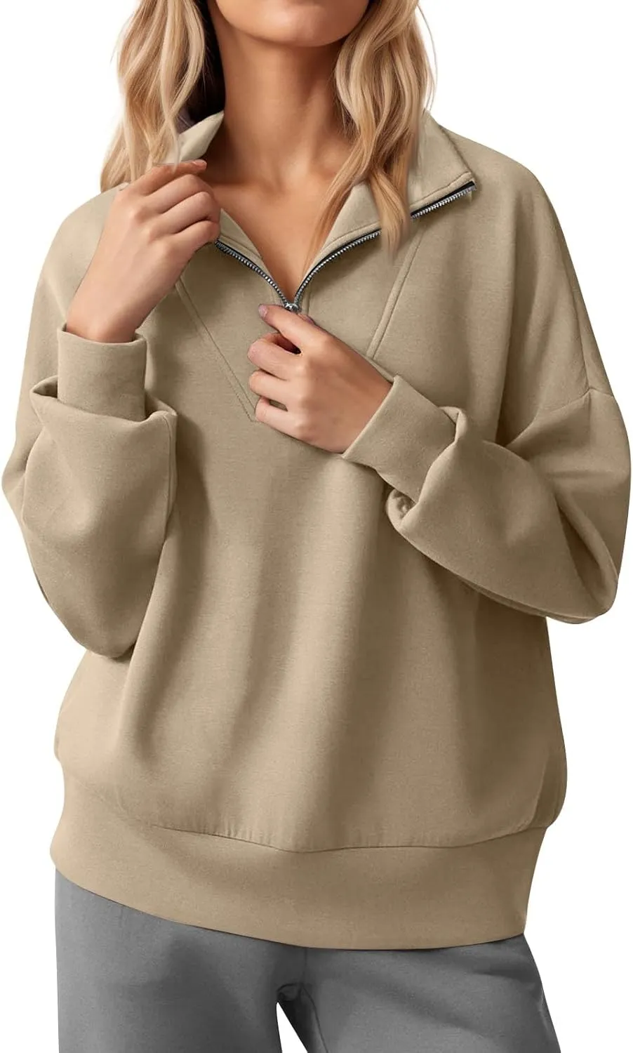 Quarter Zip Pullover Women Fleece Fall Oversized Sweatshirts Long Sleeve Casual Pullover Sweater Winter Clothes 2024