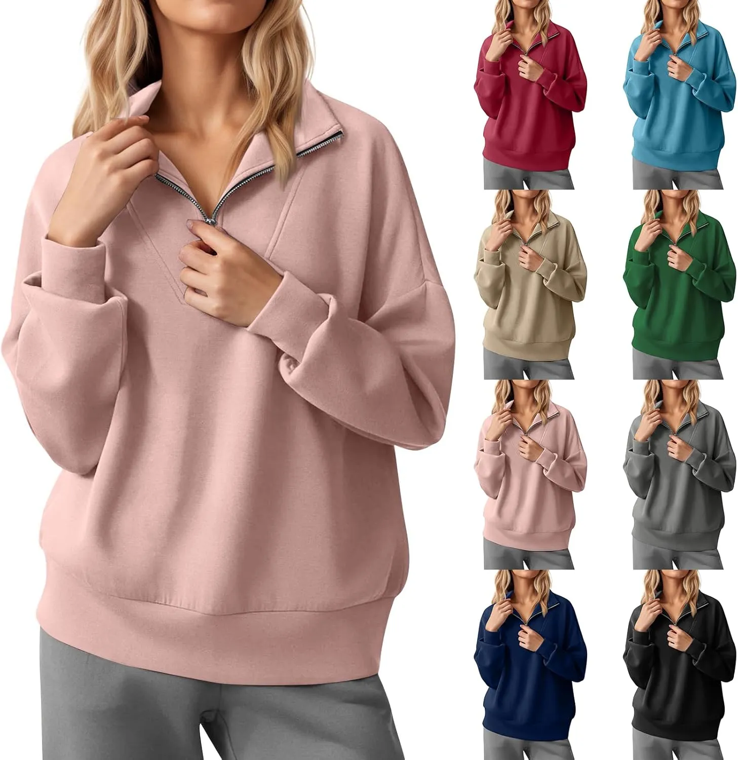 Quarter Zip Pullover Women Fleece Fall Oversized Sweatshirts Long Sleeve Casual Pullover Sweater Winter Clothes 2024