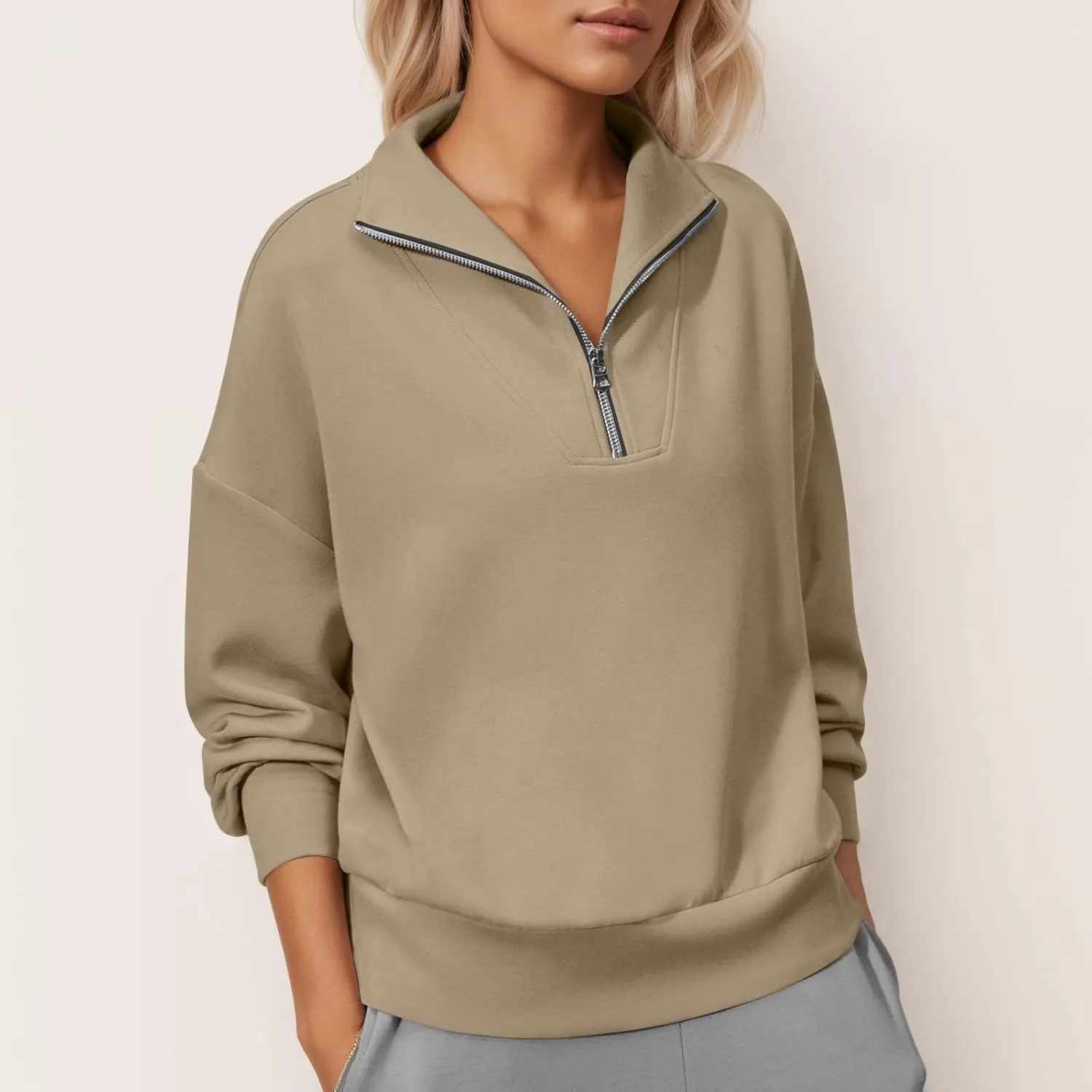 Quarter Zip Pullover Women Fleece Fall Oversized Sweatshirts Long Sleeve Casual Pullover Sweater Winter Clothes 2024