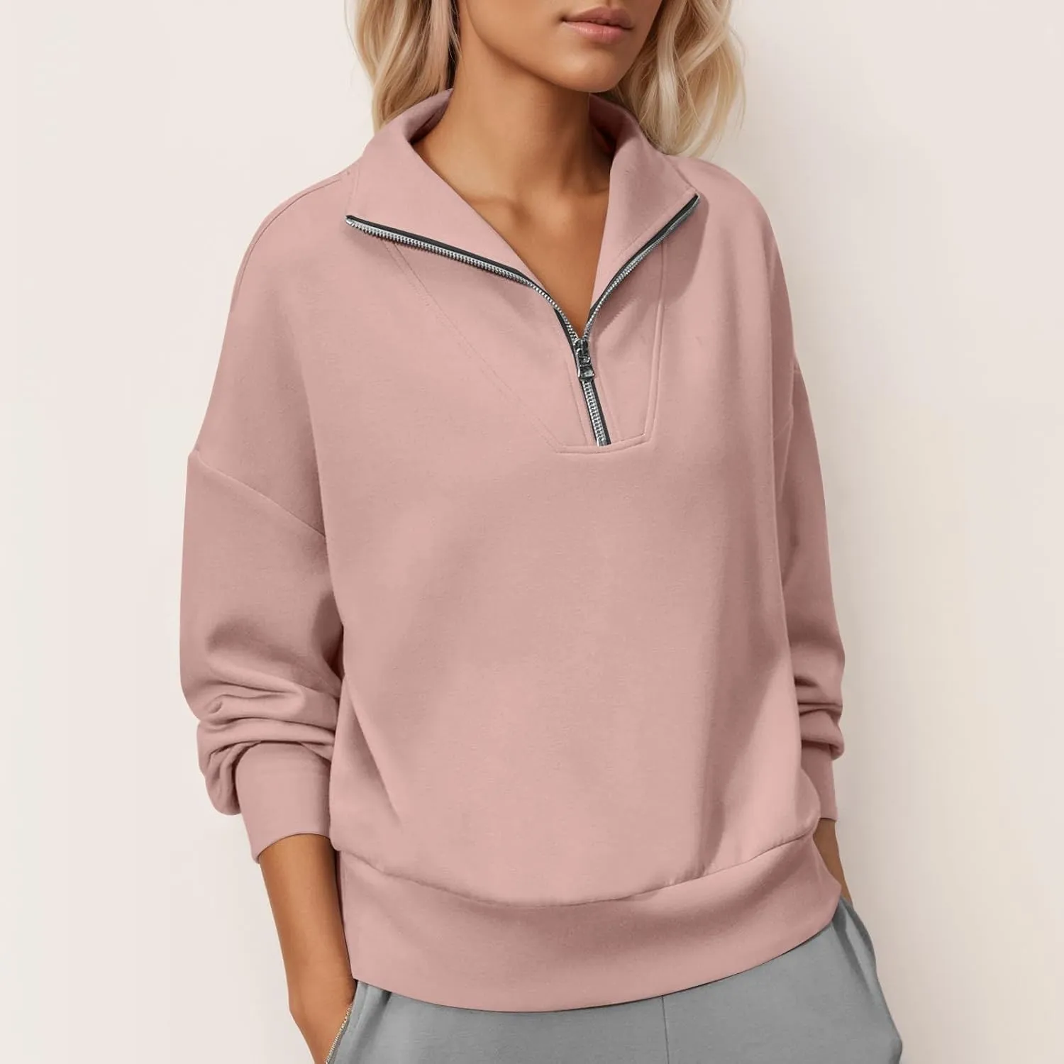 Quarter Zip Pullover Women Fleece Fall Oversized Sweatshirts Long Sleeve Casual Pullover Sweater Winter Clothes 2024