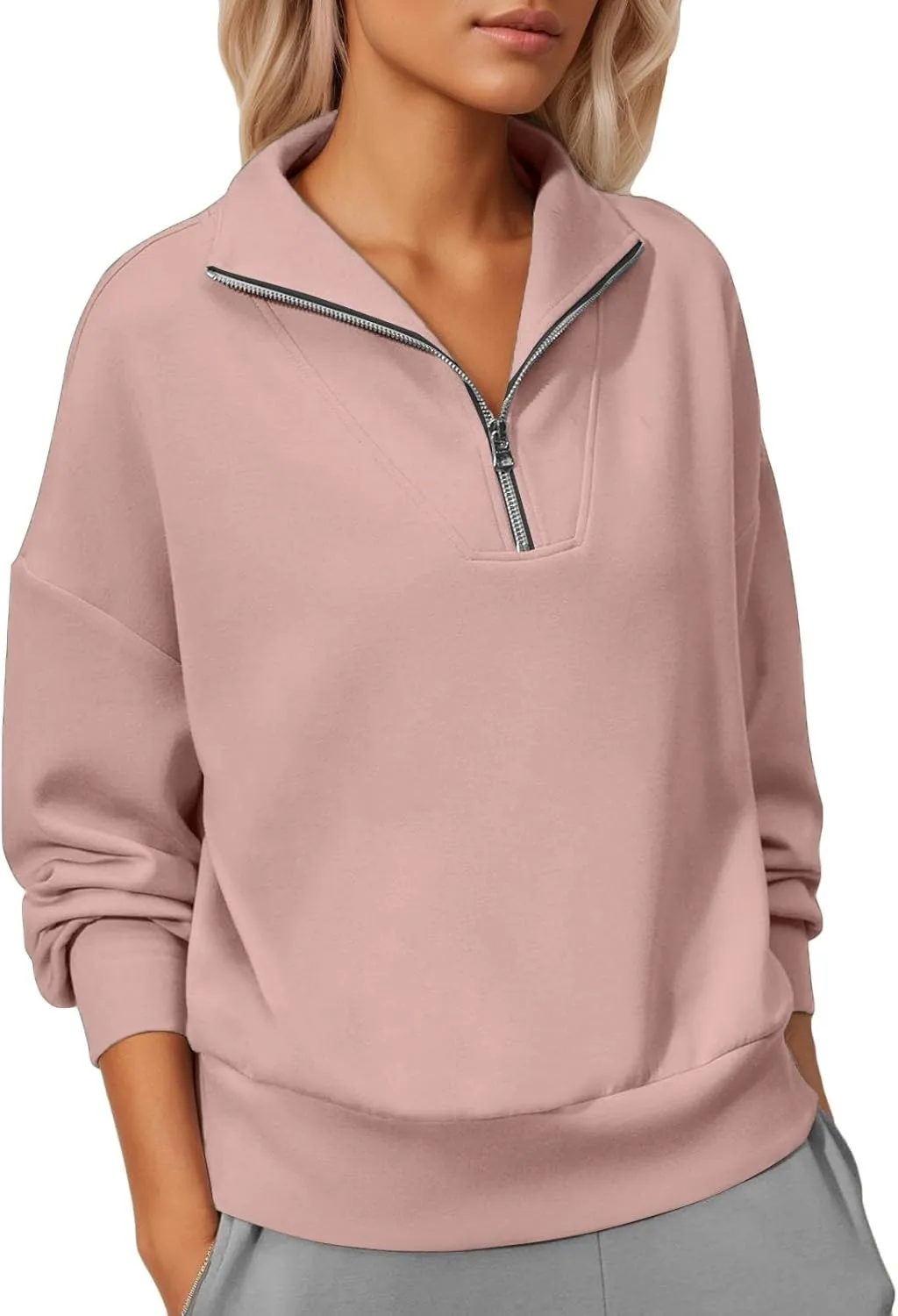 Quarter Zip Pullover Women Fleece Fall Oversized Sweatshirts Long Sleeve Casual Pullover Sweater Winter Clothes 2024