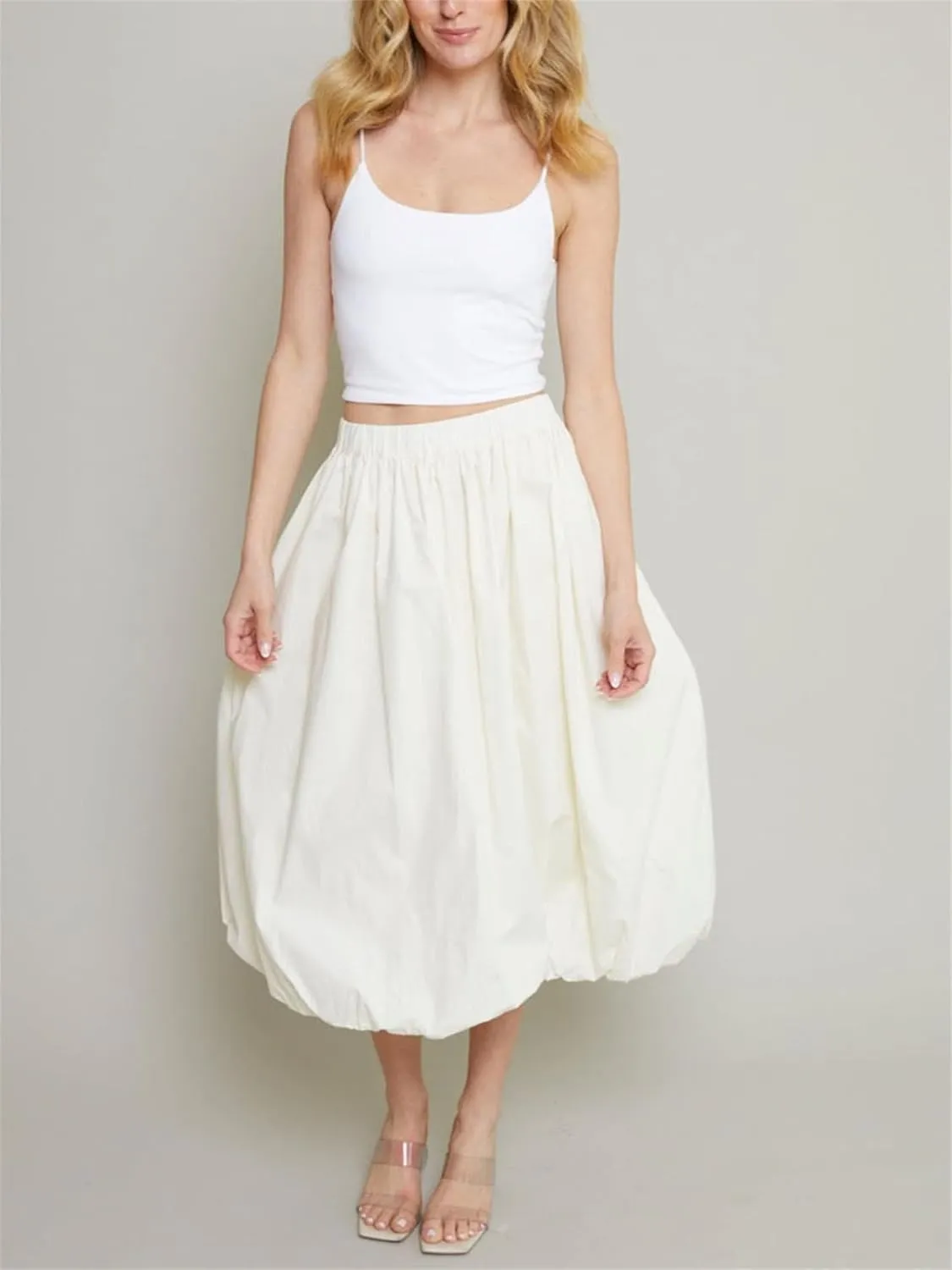 Raruxxin Women Y2k Bubble Maxi Skirt Elastic Low Waist Pleated Balloon Long Skirt Summer Ruffle Puffy Flowy Swing Midi Dress