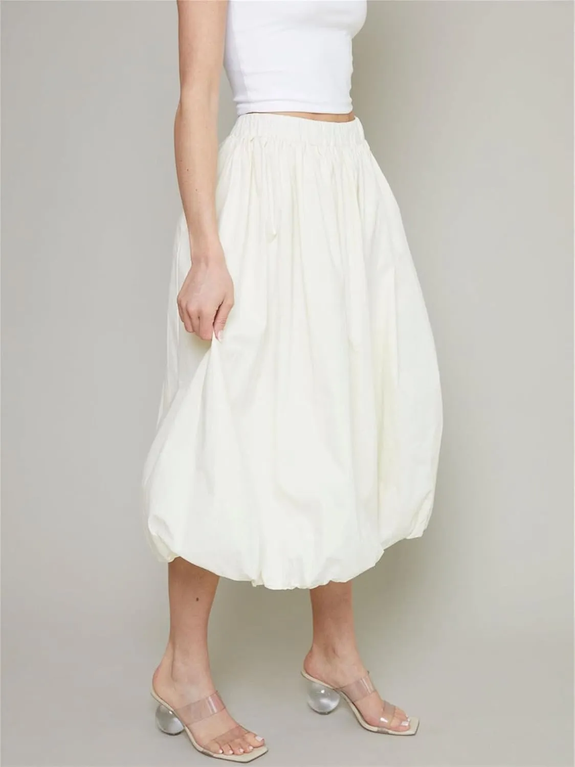 Raruxxin Women Y2k Bubble Maxi Skirt Elastic Low Waist Pleated Balloon Long Skirt Summer Ruffle Puffy Flowy Swing Midi Dress