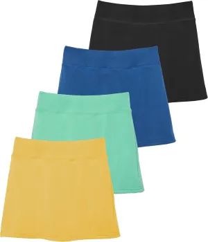 Real Essentials 4 Pack: Girls' Active Skort Athletic Performance Skirt - Tennis Golf Skirt with Bike Short Lining (4-16)