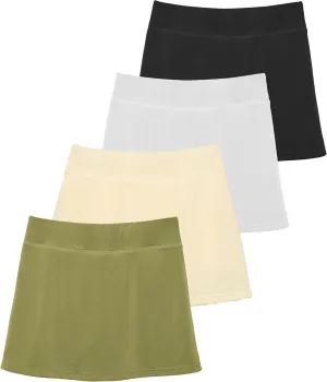Real Essentials 4 Pack: Girls' Active Skort Athletic Performance Skirt - Tennis Golf Skirt with Bike Short Lining (4-16)
