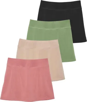 Real Essentials 4 Pack: Girls' Active Skort Athletic Performance Skirt - Tennis Golf Skirt with Bike Short Lining (4-16)