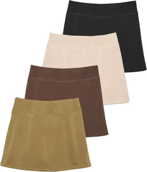Real Essentials 4 Pack: Girls' Active Skort Athletic Performance Skirt - Tennis Golf Skirt with Bike Short Lining (4-16)
