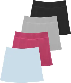 Real Essentials 4 Pack: Girls' Active Skort Athletic Performance Skirt - Tennis Golf Skirt with Bike Short Lining (4-16)