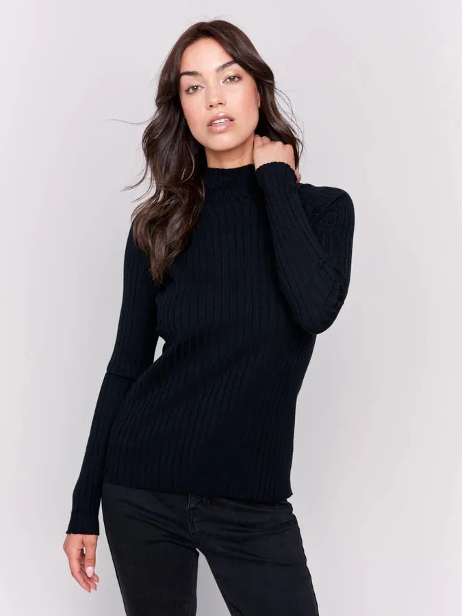 Ribbed Knit Mock Neck Sweater