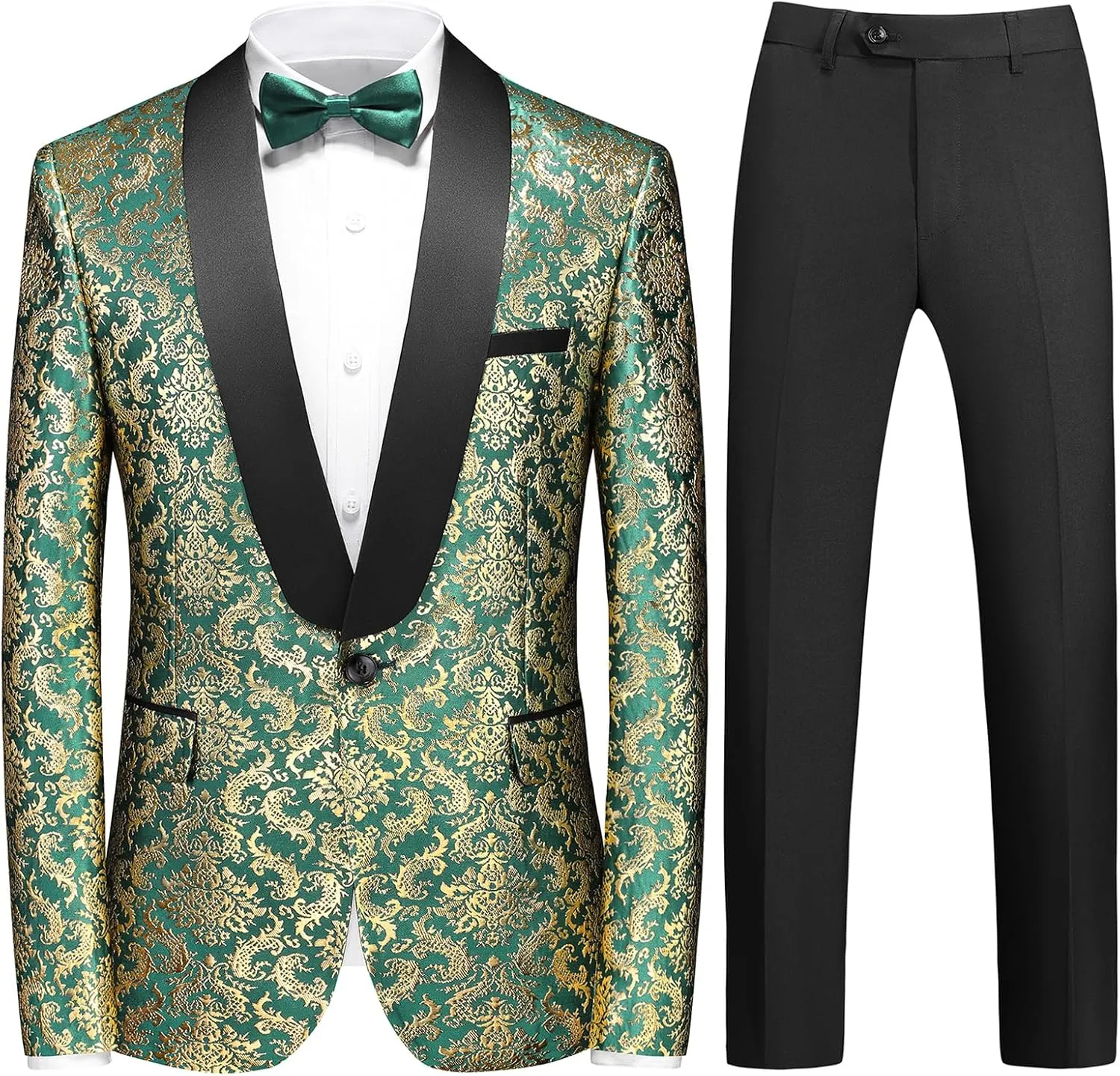Rogers & Morris Floral Tuxedo Suit Set for Men Regular 2 Piece Jacket and Black Pants