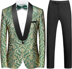 Rogers & Morris Floral Tuxedo Suit Set for Men Regular 2 Piece Jacket and Black Pants