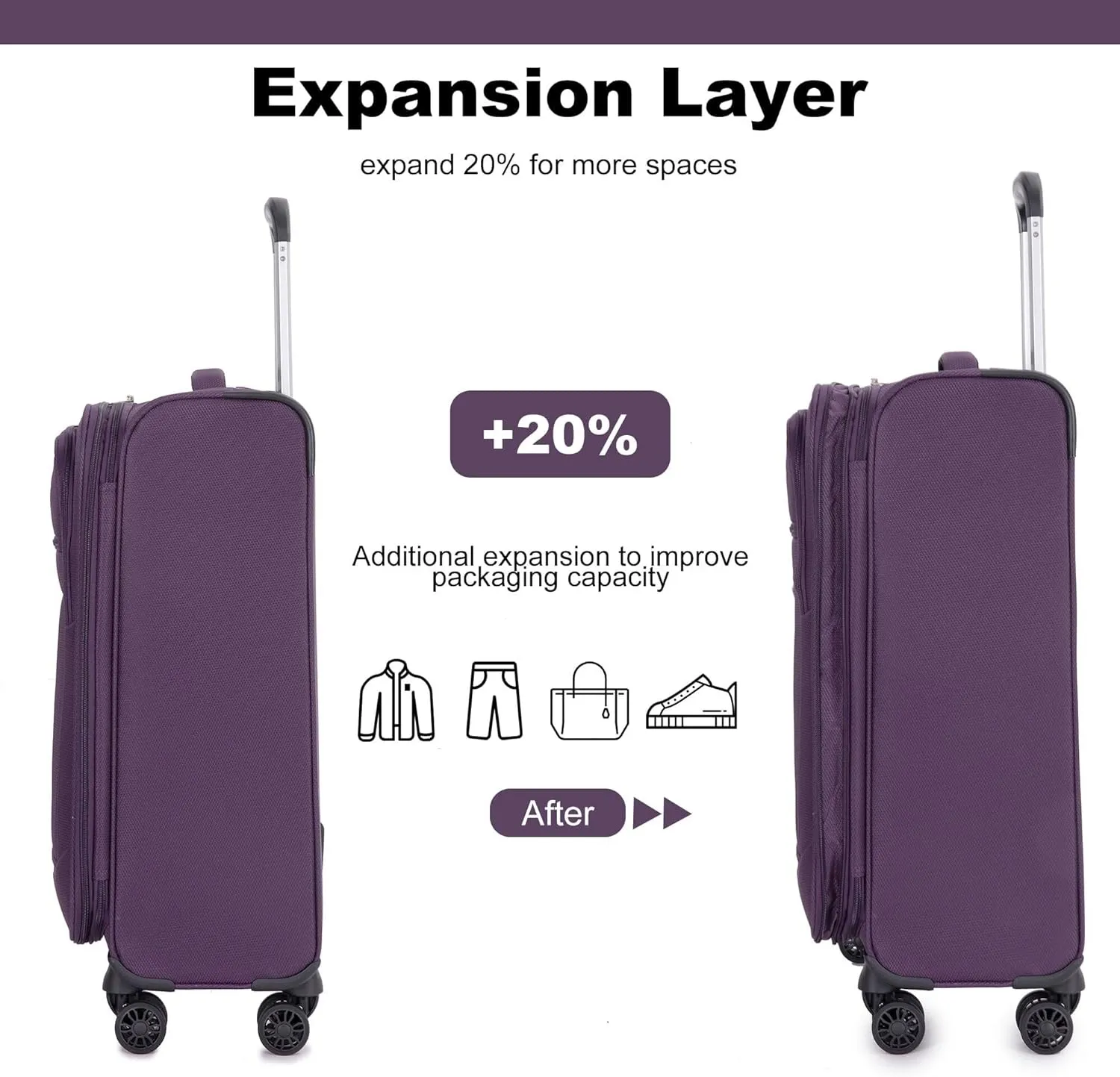 Rolling Garment Bags for travel18 Suitcase/Travelbag/Toiletry Bag, Lightweight Travel Luggage Suitcase with Silent 360 Rotating Wheels, Softshell Durable Design (Wine Red)(Purple)