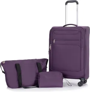 Rolling Garment Bags for travel18 Suitcase/Travelbag/Toiletry Bag, Lightweight Travel Luggage Suitcase with Silent 360 Rotating Wheels, Softshell Durable Design (Wine Red)(Purple)