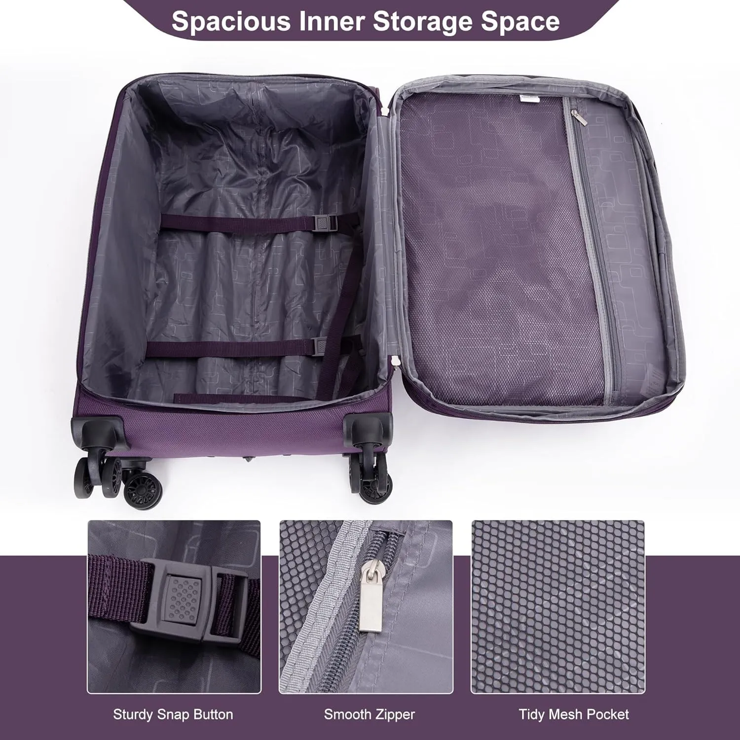 Rolling Garment Bags for travel18 Suitcase/Travelbag/Toiletry Bag, Lightweight Travel Luggage Suitcase with Silent 360 Rotating Wheels, Softshell Durable Design (Wine Red)(Purple)
