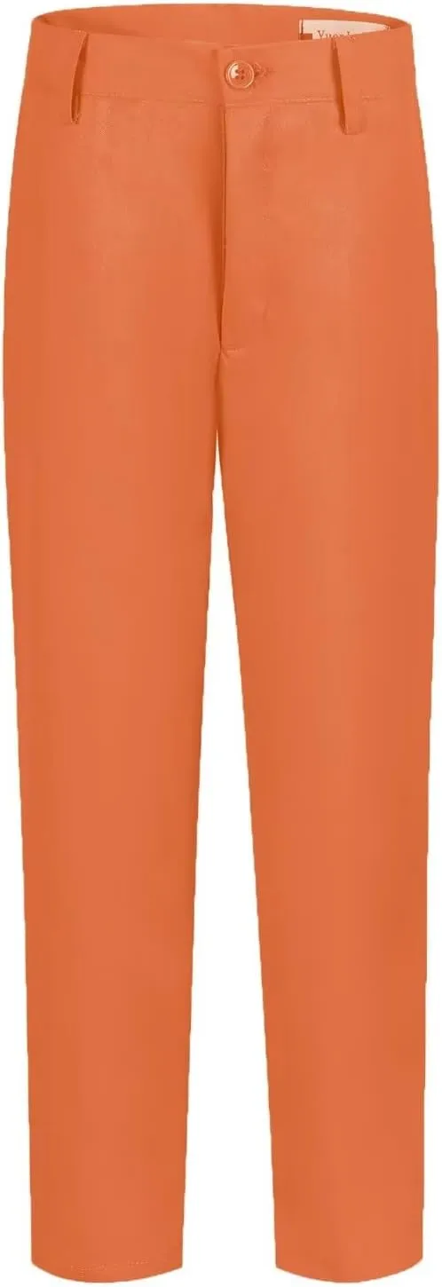 ROZU Boys Dress Pants Flat Front School Uniform Pants for Boys Toddler Kids Formal Belt Loops Boys Suit Pants 2T-20