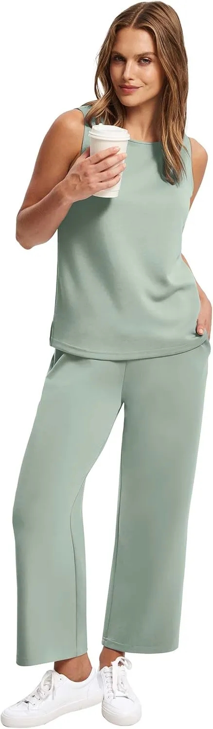 SAMPEEL Two Piece Sets for Women Summer Outfits Beach Vacation Clothes Wide Leg Crop Pants