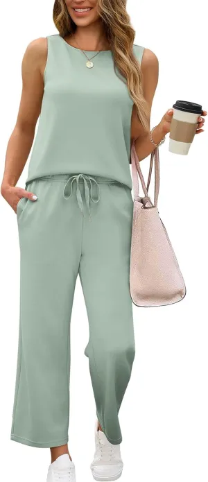 SAMPEEL Two Piece Sets for Women Summer Outfits Beach Vacation Clothes Wide Leg Crop Pants