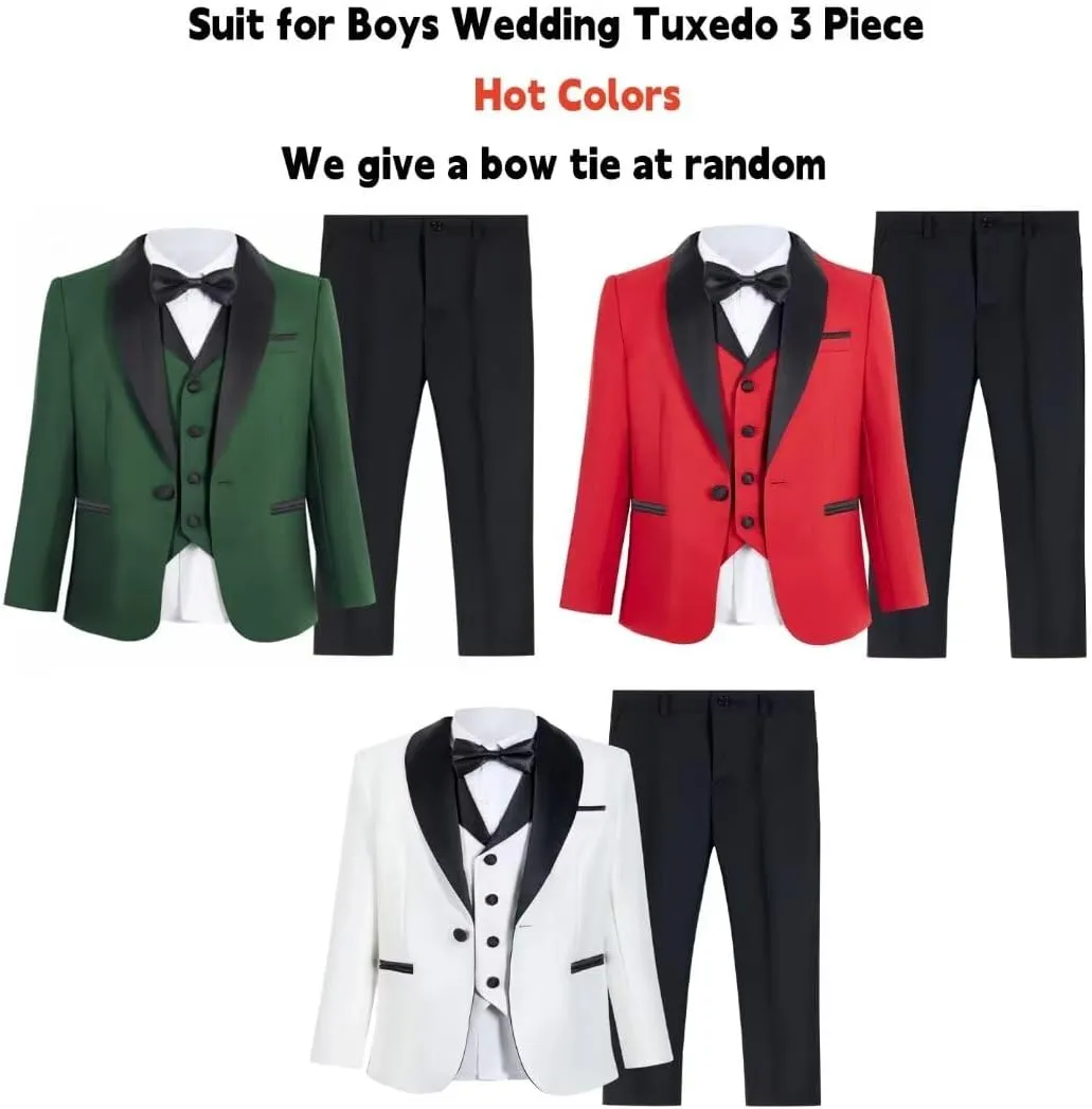 SAROULU Suit for Boys Wedding Tuxedo 3 Piece Double Breasted Vest Blazer Pants Notched Lapel Formal Kids Party Suit