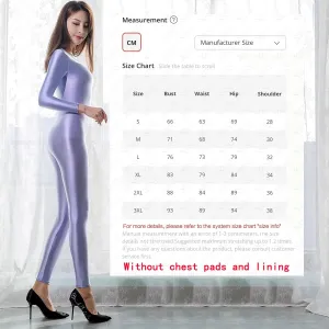 Satin Silky Tights Glossy Long Sleeved Cropped Pants Sexy Yoga Bodybuilding Sportswear Crotch Opening Zentai