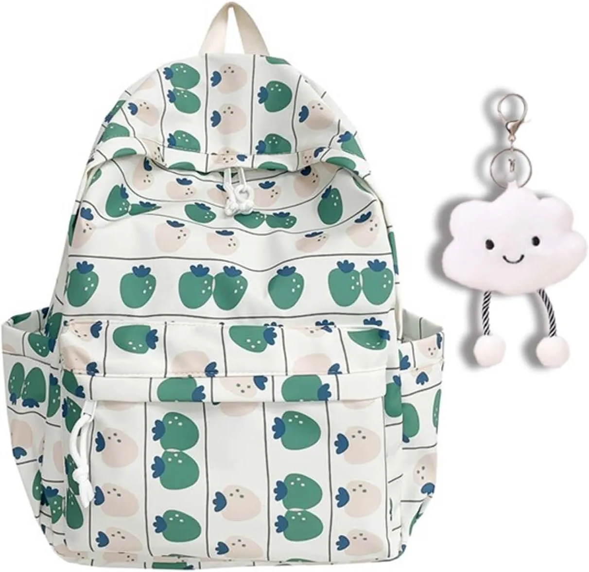 School Backpack for Girls,Floral Printed Backpack with Cute Pendant Student Laptop Bag,Casual Daypack for Girls Women (Green)