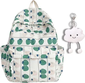 School Backpack for Girls,Floral Printed Backpack with Cute Pendant Student Laptop Bag,Casual Daypack for Girls Women (Green)