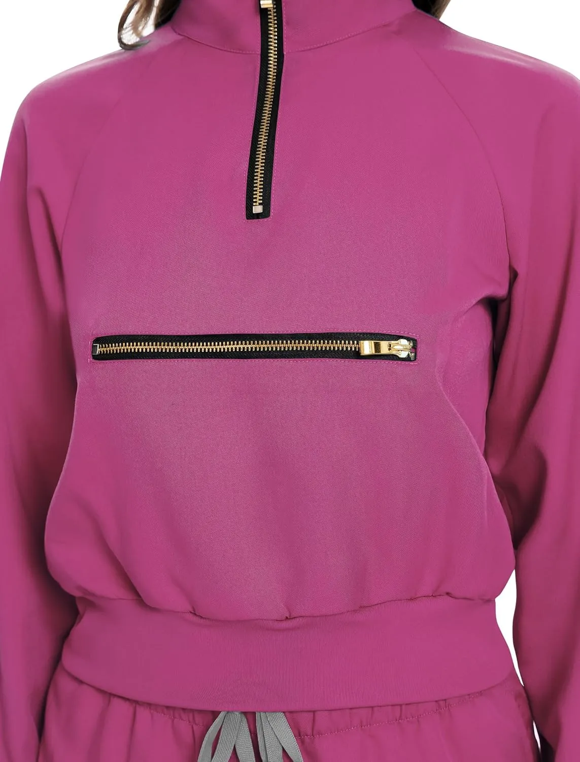 Scrub for Women Set-Long Sleeve Scrub Top with Zipper & Jogger Pants Medical Uniform Suit