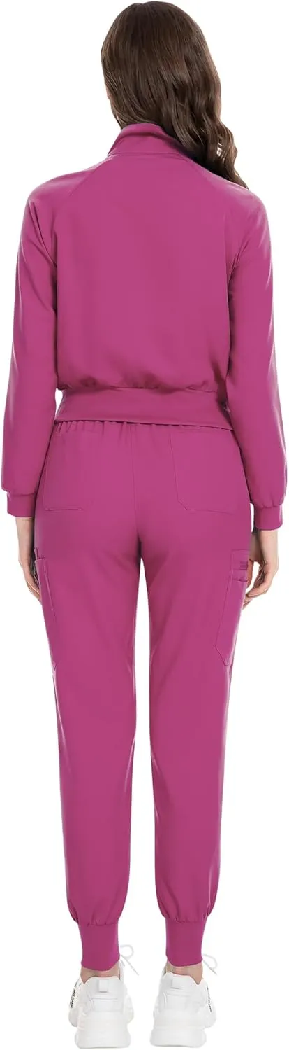 Scrub for Women Set-Long Sleeve Scrub Top with Zipper & Jogger Pants Medical Uniform Suit