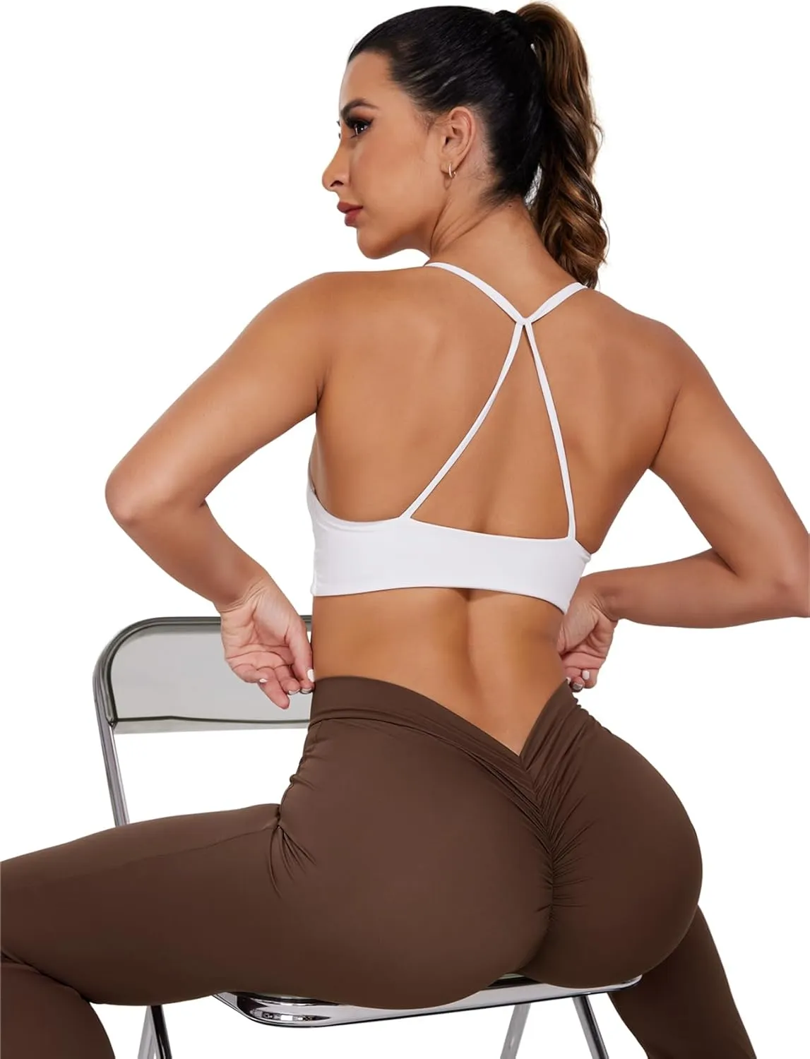 SEASUM V Back Scrunch Butt Flare Leggings for Women Waist Cut Shaped Ruched Bell Bottom Wide Leg Bootcut Yoga Pants
