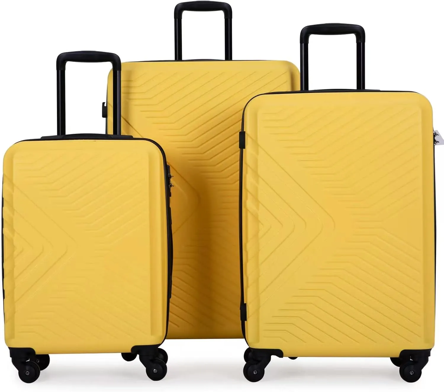Secure Your Travel with 3-Piece Lightweight Luggage Set, ABS Hard Shell, Spinner Wheels, TSA Lock, Yellow