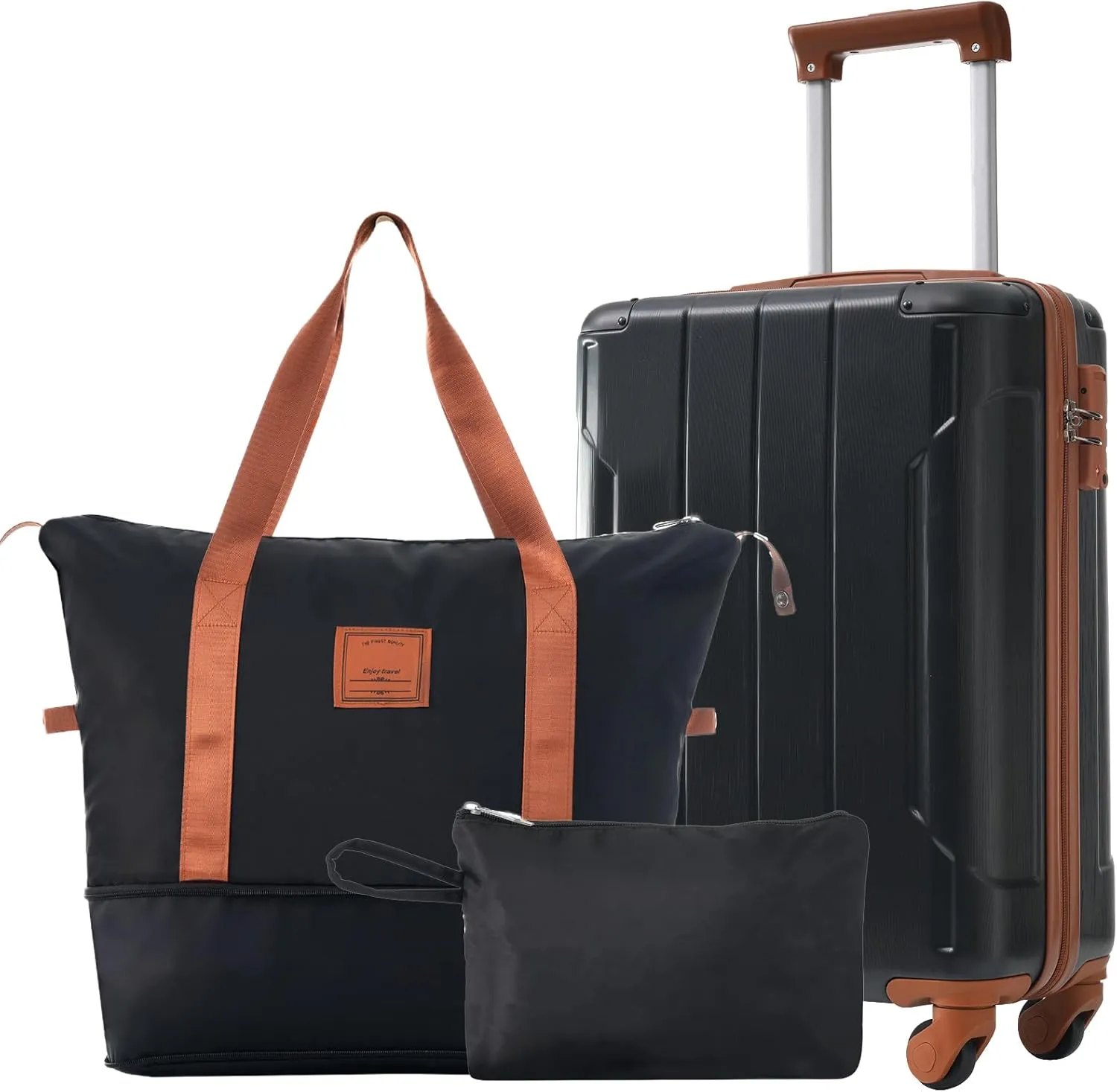Secure Your Travels with Hardshell Luggage Set, 3-Piece Carry-On Suitcases with Wheels, for Men and Women, Black Brown