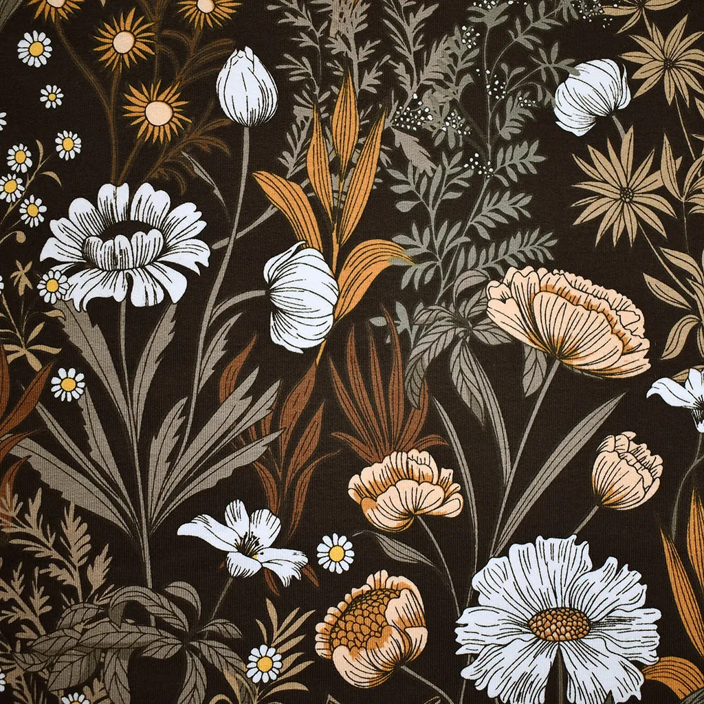 See You at Six Evening Meadow Floral French Terry Black
