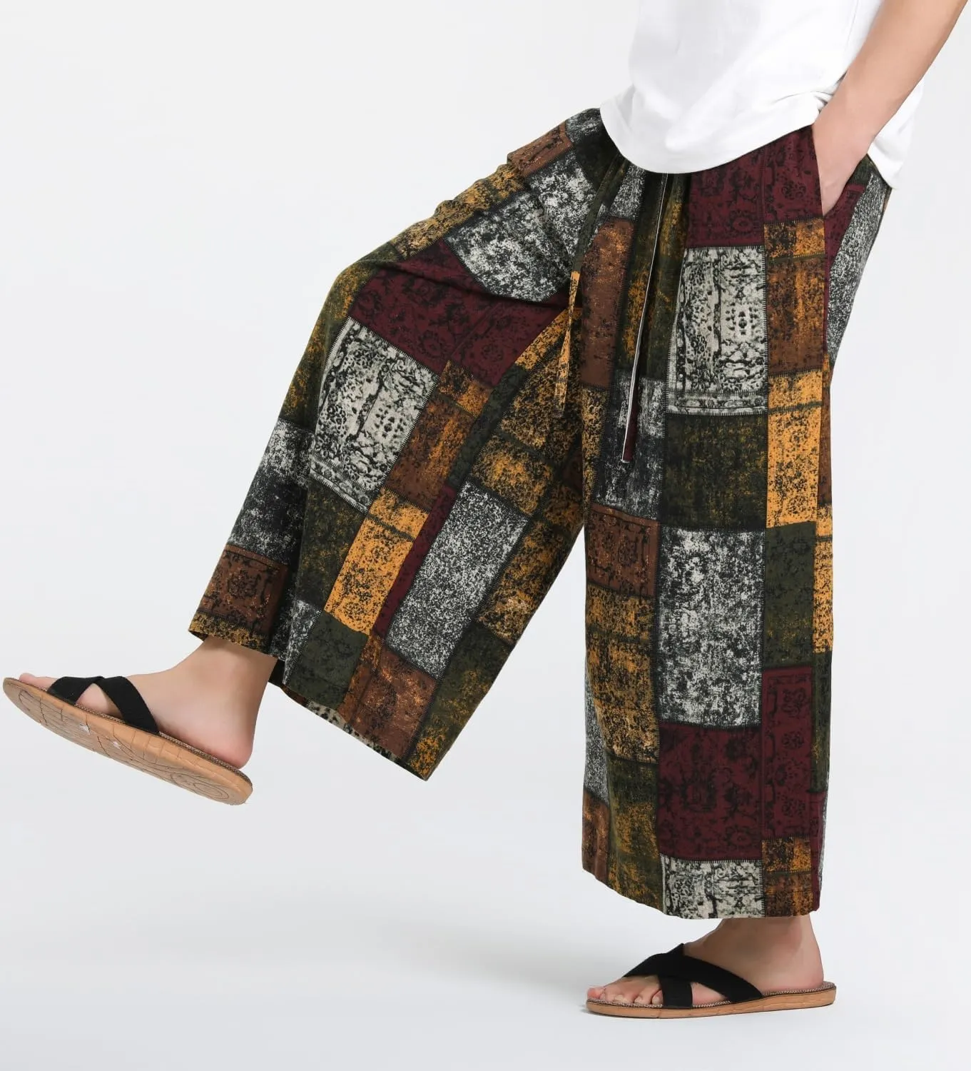 Seidarise Men's Wide Leg Casual Harem Linen Japanese Yoga Harem Pants Hip hop Joggers Baggy