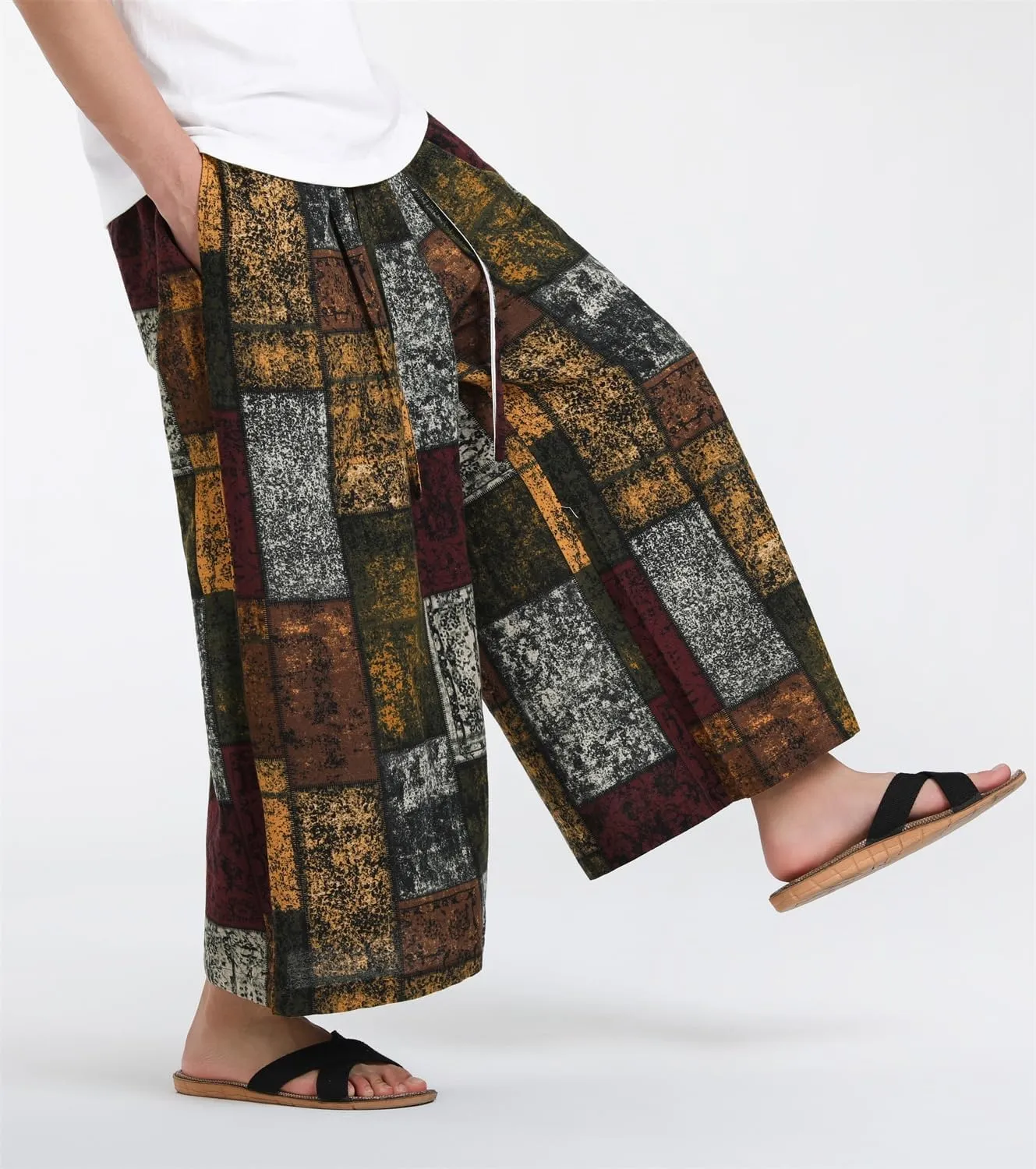 Seidarise Men's Wide Leg Casual Harem Linen Japanese Yoga Harem Pants Hip hop Joggers Baggy