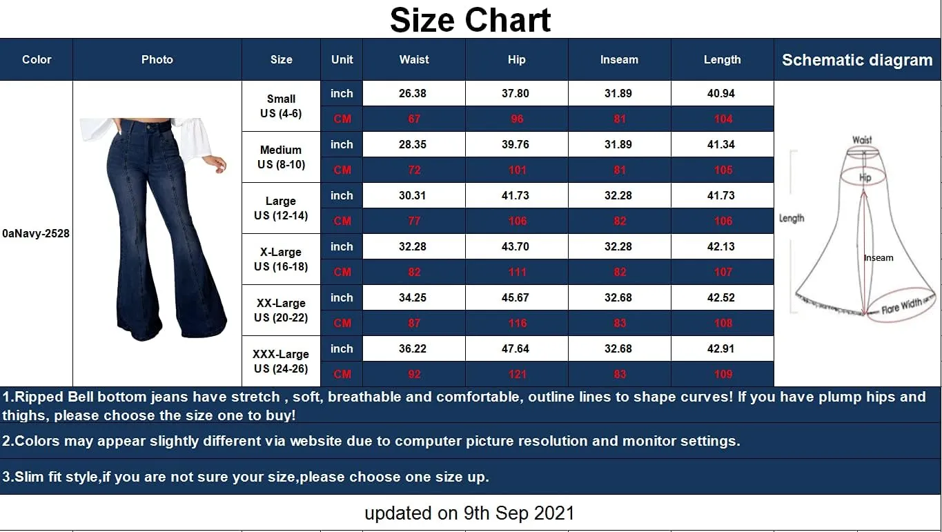 SeNight Women Bell Bottom Jeans Elastic Waist Ripped Flared Jean Destroyed Raw Hem Denim Pants