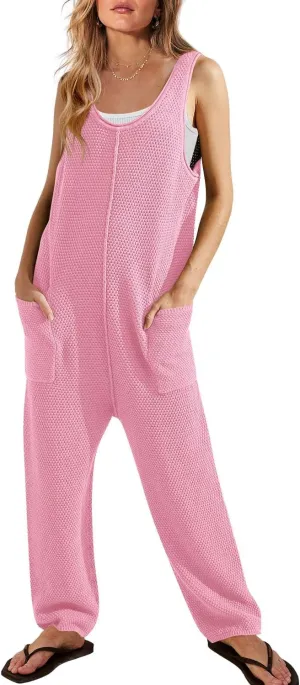SENSERISE Womens Knit Jumpsuits Sweater Romper One Piece Loungewear Sleeveless Long Pants Overalls Fall Outfits