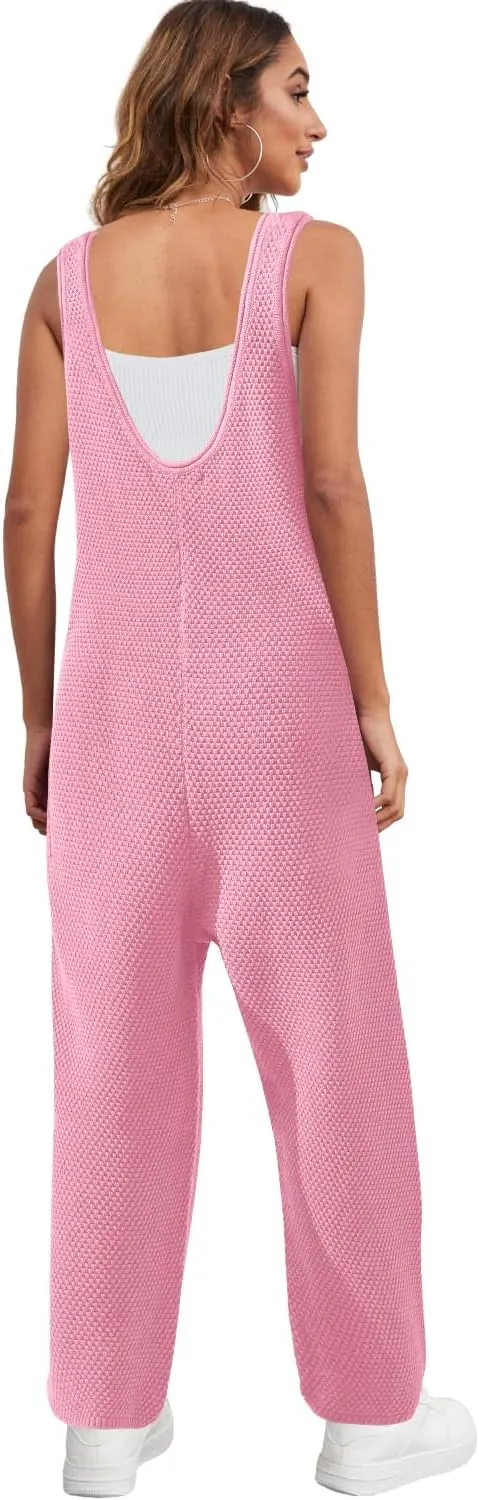 SENSERISE Womens Knit Jumpsuits Sweater Romper One Piece Loungewear Sleeveless Long Pants Overalls Fall Outfits