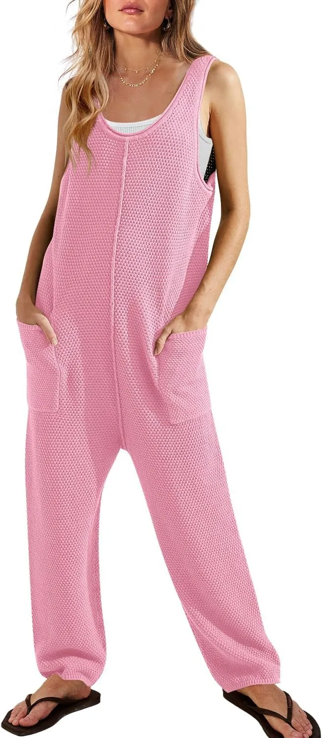SENSERISE Womens Knit Jumpsuits Sweater Romper One Piece Loungewear Sleeveless Long Pants Overalls Fall Outfits
