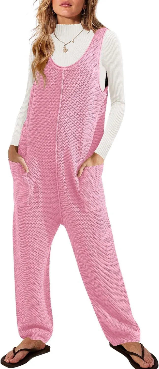 SENSERISE Womens Knit Jumpsuits Sweater Romper One Piece Loungewear Sleeveless Long Pants Overalls Fall Outfits