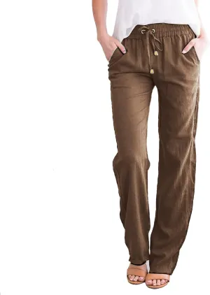 SHAOBGE Womens Casual Pants Straight Leg Drawstring Elastic High Waist Loose Comfy Trousers with Pockets
