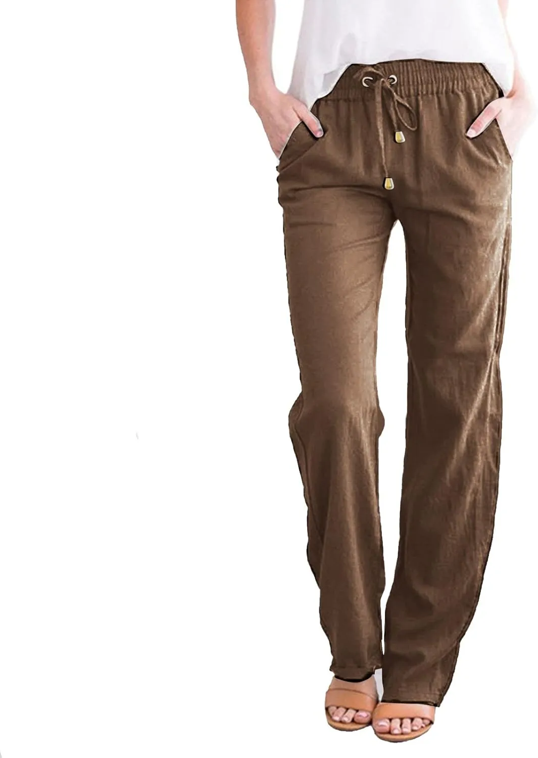 SHAOBGE Womens Casual Pants Straight Leg Drawstring Elastic High Waist Loose Comfy Trousers with Pockets